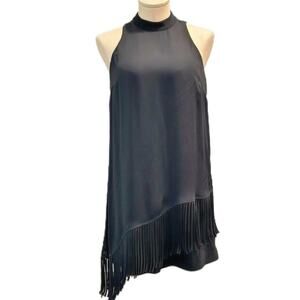 Naked Zebra Ladies Black Sleeveless A-Symmetrical Fringe Layered Dress | Sz M